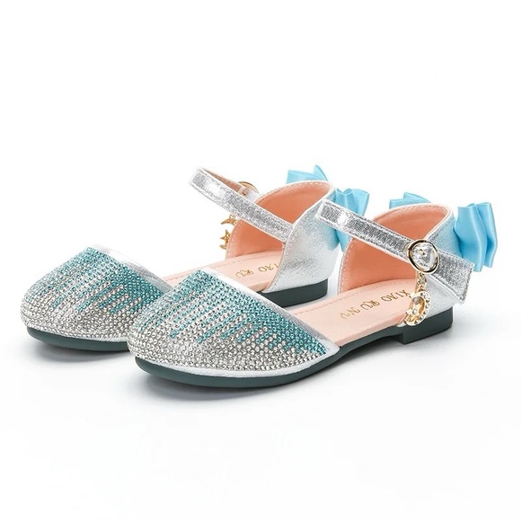 Princess style slip-on sandals with rhinestones for girls, Mary Jane, flat shoes - Picture 3 of 8